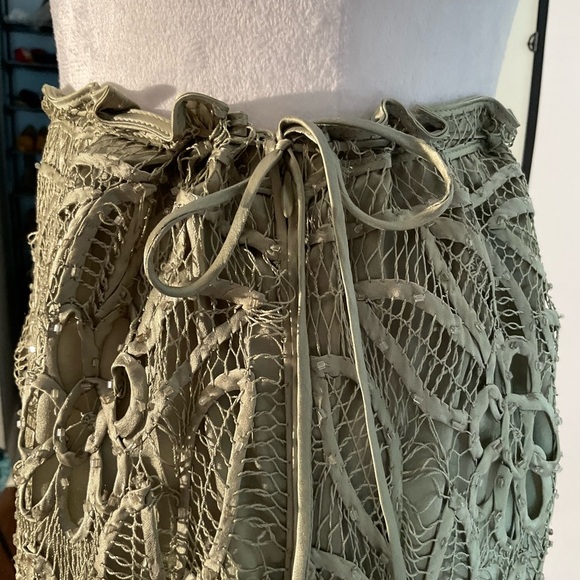 Silken Poetry Sage Green XL 2 Piece Mother of the Bride Dress Crocheted Beaded - Picture 16 of 16